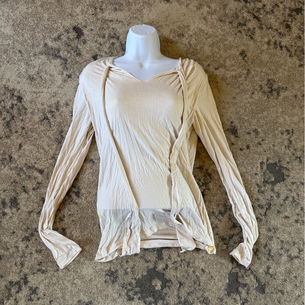 CAbi Cream Long Sleeve Top With Tie Details